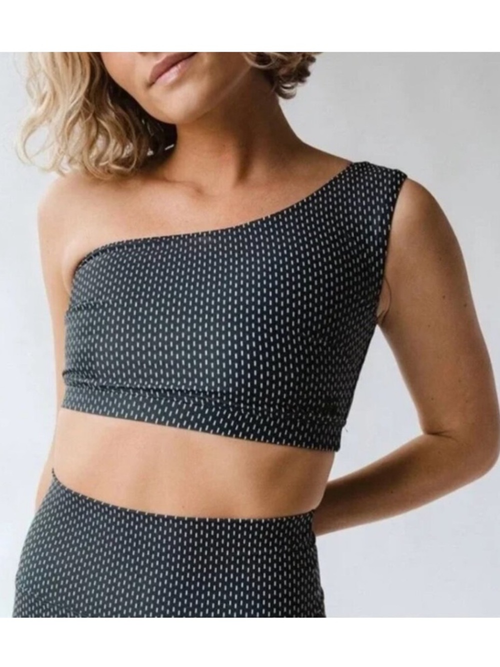 Albion Fit Midnight Dash Icon Swim Crop and Ruched High Waisted Bottoms Sz Large